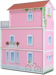 Fabricants de maisons de poupée en bois rose à trois étages pour grands enfants vente à chaud - Product Image 2