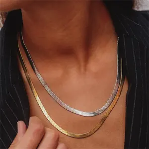 Men Women 2-5mm 40-55cm 14K Gold Plated Choker Flat Snake Chain Blade Necklace