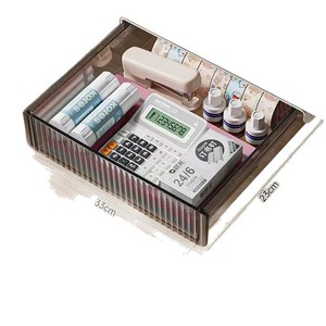 Transparent Desktop Organizer <b>Drawer</b> 33x23cm Clear Plastic Office <b>Storage</b> <b>Box</b> For Stationery And Personal Care Items - Product Image 1