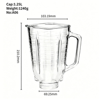 Verre de rechange carré pour blender de 1,25 L (5 tasses) avec tasse, double graduation en litres et poignée en verre pour bar à jus