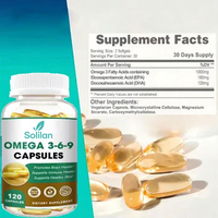 Capsules molles d'oméga-3 6 9 végétaliennes Solilan OEM, compléments halal, 1000 mg d'huile de poisson, capsules molles d'oméga 3 6 9