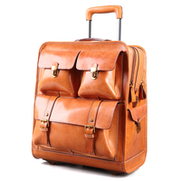 Sac à bagages de voyage classique en cuir véritable marron avec fermeture éclair