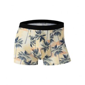 Caleçon pour homme en soie glacée, imprimé mode, sportif, taille mi-haute, coupe boxer, grande taille avec logo à la taille - Product Image 3