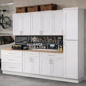 Modern Shaker Style Garage Tool Cabinet | Custom White Oak Garage Workbench Cabinet | Car Garage Cabinets For Apartment Projects - Product Image 1