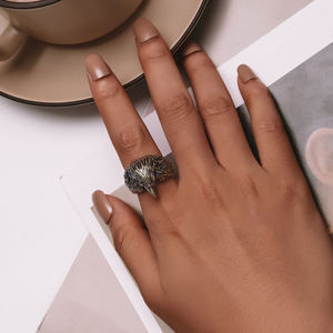 แหวนเงินแท้ 925 ลายหัวกะโหลก นกอินทรี ประดับเพชรคิวบิกเซอร์โคเนีย - Product Image 4