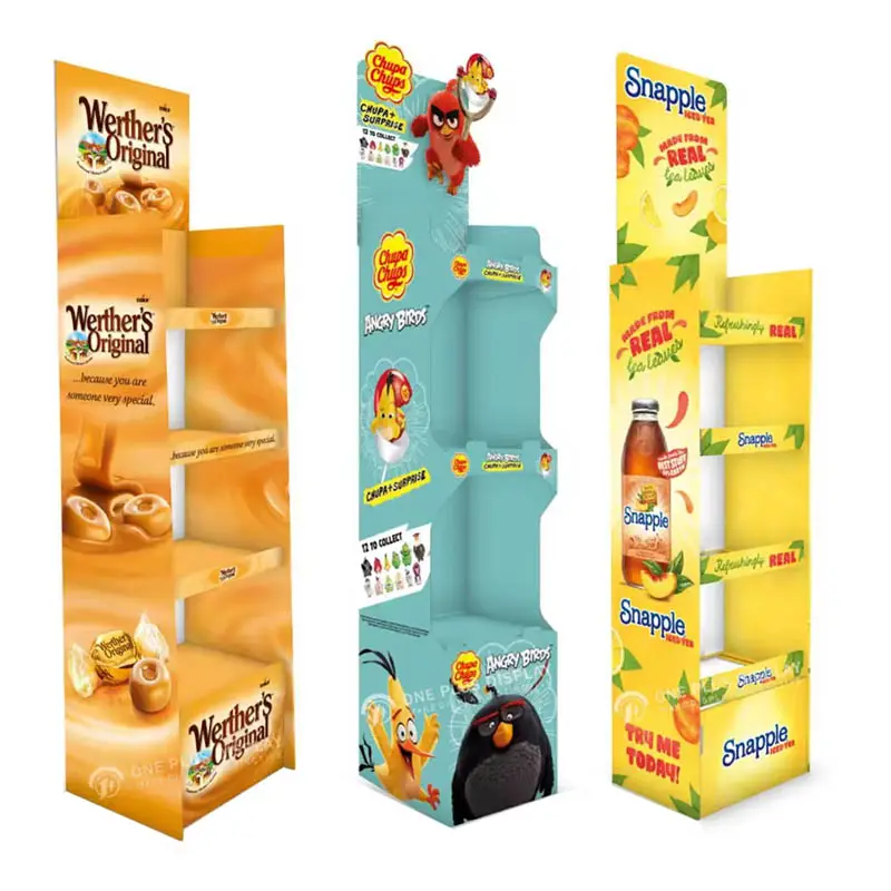 Custom roll up display pieghevole in cartone ondulato supporto da pavimento per bere cioccolato caramelle pack cibo