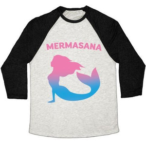 Mermasana Parody White Print Unisex Tri-Blend <b>Baseball</b> <b>Tee</b> - Product Image 5