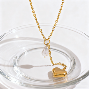Nouveautés 2026 : Colliers tendance en acier inoxydable 316L pour femmes, avec pendentif cœur en perle - Product Image 3