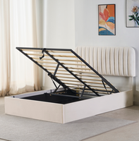 Cadre de lit pleine grandeur avec rangement hydraulique et vérin à gaz, lit plateforme moderne rembourré en velours, mobilier OEM, vente en gros d'usine