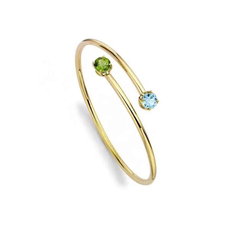 Gemnel بسيط جميل مفتوحة تصميم سهلة لارتداء المجوهرات حيوية الزبرجد و الأزرق توباز الزركون الذهب مطلي سوار أساور