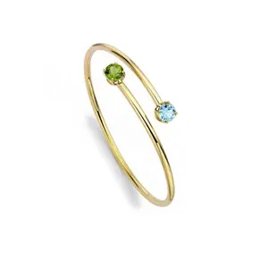 Gemnel beautifully simple open design easy to wear jewelry vibrant Peridot and Blue Topaz zircon gold plated bracelet bangles
