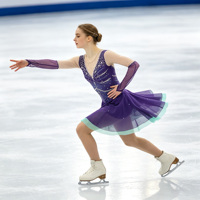 Robe de patinage artistique et de danse pour enfants et adultes, violet menthe, col en V, manches longues en maille, dos orné de strass, pour compétition et spectacle de patinage sur glace