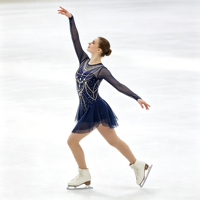 Robe de patinage bleu marine en maille transparente à manches longues avec motif chaîne en strass pour enfants et adultes, idéale pour les compétitions et les spectacles