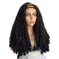 Nouvelle Perruque Africaine Tressée Longue Bouclée Ondulée Profonde Transparente en U, Cheveux Flottants à Boucles Spirales, Noir Naturel