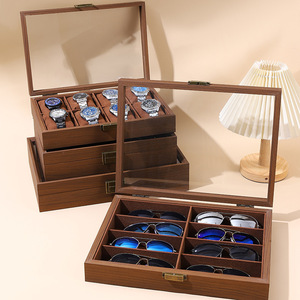 Caja de madera para relojes con tapa de cristal, forma rectangular integrada para exhibir y guardar relojes - Product Image 3