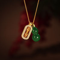 TANGPEI Collier en jade avec pendentif gourde verte dorée pour femme, bijoux de mode