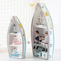 Meuble de rangement en bois vieilli, sur mesure, en forme de bateau, thème marin, pour présentation de desserts, support de table, étagère, rangement