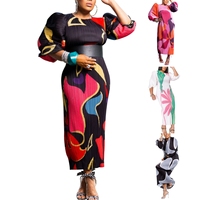 Latest Design African Multicolor Print Women Long <strong>Dress</strong> Autumn Batwing Sleeve <strong>Dresses</strong> Lady Elegant Sleeve Pleated Maxi <strong>Dress</strong>