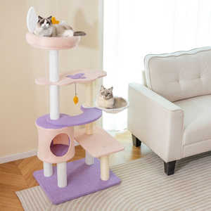 Tour à chat moderne multi-niveaux avec griffoir recouvert de sisal, design de dessin animé, structure de jeu pour chats d'intérieur - Product Image 2