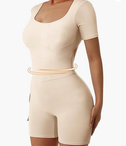 Femmes Twist V Back Scrunch Butt Shorts Combinaison Col Carré Cousu Entraînement Sexy Une Pièce Barboteuse Avec Coussinets Amovibles - Product Image 3