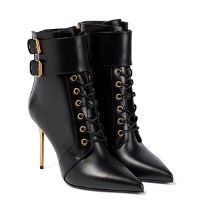 <span class=keywords><strong>Botines</strong></span> de punta estrecha para mujer, botas de tacón dorado con cremallera en la espalda, Stilettos de talla grande - Product Image 4