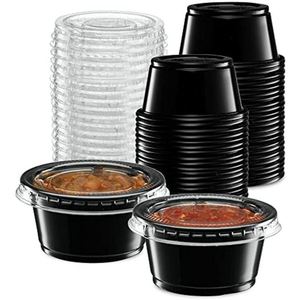 Contenants en plastique jetables à paroi simple avec couvercles, de 0,75 oz à 5,5 oz, transparents ou noirs, pour condiments, poudings, sauces et portions. - Product Image 1