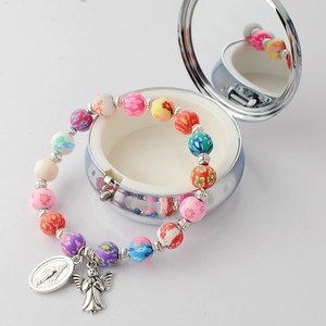 Braccialetto Cattolico <span class=keywords><strong>con</strong></span> Perline Rotonde Multicolore da 8mm, Medaglia della Vergine Maria e Ciondolo <span class=keywords><strong>Angelo</strong></span>, Gioielli Religiosi - Product Image 5