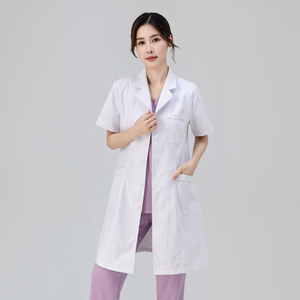 เสื้อกาวน์แพทย์สีขาวแขนสั้นสำหรับผู้หญิงและผู้ชาย เสื้อกาวน์ร้านขายยา ร้านขายสัตว์เลี้ยง ชุดทำงานเสริมสวย เสื้อกาวน์แล็บสีขาว ชุดยูนิฟอร์มโรงพยาบาล - Product Image 2