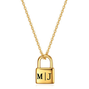 Collier avec pendentif en acier inoxydable plaqué or 18 carats, initiales personnalisées, bijoux de couple, à porter tous les jours, unisexe - Product Image 3