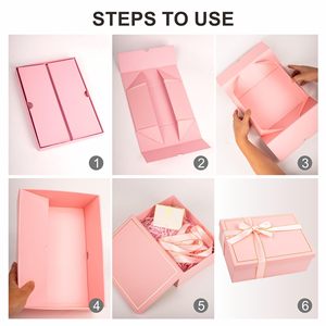 Élégante grande boîte cadeau en papier rose avec carte, ruban et papier de soie déchiqueté pour Noël, anniversaire, mariage, anniversaire de mariage - Product Image 2