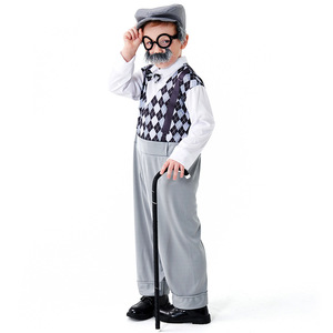 Costume de déguisement de grand-père centenaire pour enfants Halloween, idéal pour le cosplay, les spectacles de théâtre, les jeux de rôle, les fêtes de carnaval et les tenues de fantaisie - Product Image 3