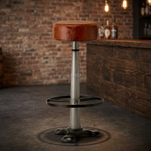 Antique Design Cast Iron <b>Bar</b> <b>Stool</b> Genuine <b>Leather</b> Seat Industrial Vintage Style Strong Eco-Friendly Hotel Kitchen Home Villa - Product Image 2