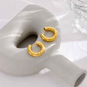 Hoop Earrings Gold Stainless Steel Geometric Design Minimalist Style Fashion Jewelry - Product Image 3