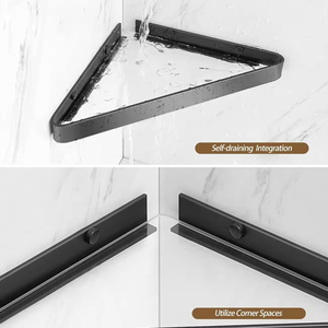 Étagère d'organisateur d'angle de salle de bain en <span class=keywords><strong>verre</strong></span> noir adhésif et <span class=keywords><strong>porte</strong></span>-shampooing de caddies de <span class=keywords><strong>douche</strong></span> montés <span class=keywords><strong>sur</strong></span> perceuse avec supports en aluminium - Product Image 4