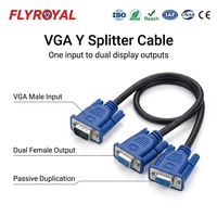 Câble répartiteur VGA mâle vers double femelle, faisceau de câblage 30cm 50cm bleu, avec verrouillage à vis, répartiteur Y VGA passif pour duplication