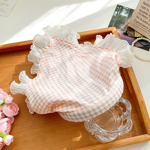 Bandeau à carreaux coloré bande de cheveux antidérapante écharpe triangulaire à bord de dentelle pastorale pour enfants - Product Image 1