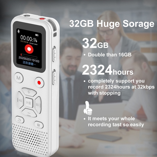 Newly Design Portable ABS White 32GB Superior Recording Multifunctional Device Voice Recorder
