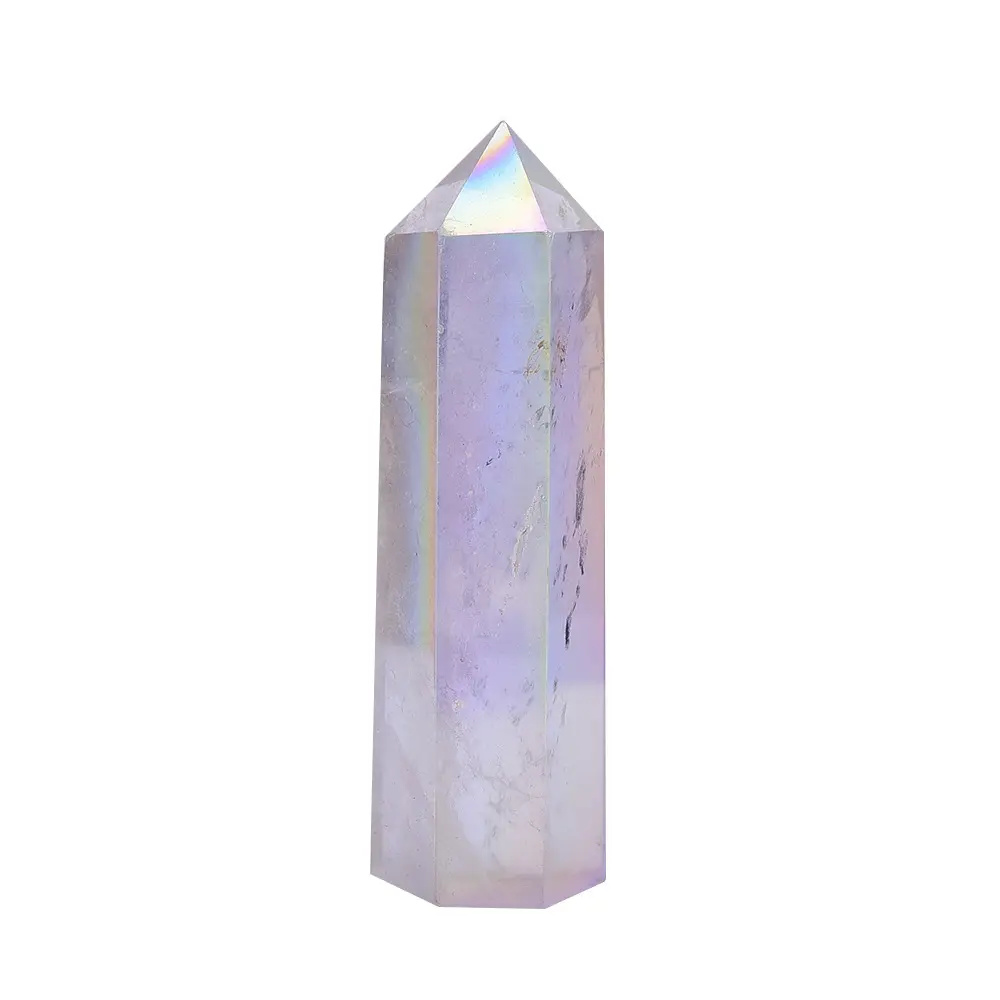 Varita de cristal curativa de cuarzo transparente Natural, arcoíris, 6 chakras facetadas