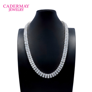 Cadermay Luxury Hip Hop Jewelry 925 Silver 3mm Corte redondo 2 filas Iced Out Collar de <span class=keywords><strong>tenis</strong></span> de moissanita personalizado <span class=keywords><strong>para</strong></span> rapero hombres - Product Image 1