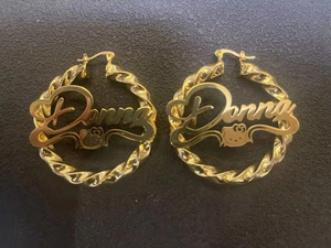 Custom Large Big Custom 18K Gold Plated <strong>Stainless</strong> <strong>Steel</strong> Circle Hoop Name Earrings <strong>Jewelry</strong> for Women Gift - Product Image 4