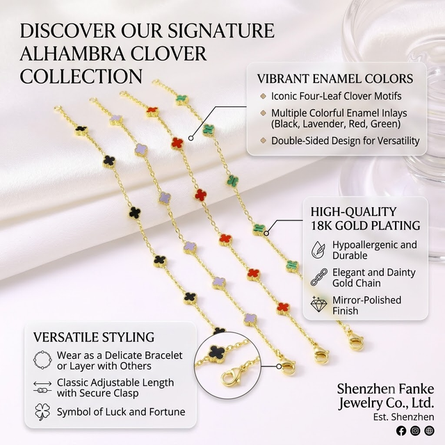 Hot Selling Stainless Steel 6mm Lucky Four-Leaf Clover Chain & Link Bracelet 18K Vacuum Plating Trendy Ladies Fashion Jewelry