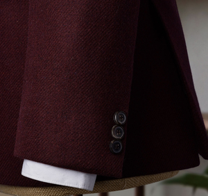 Vino scuro pesante Tweed invernali Custom abiti da uomo italiano per matrimonio formale sposo smoking spina di pesce moda maschile 3 pezzi - Product Image 2