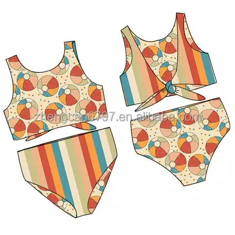 2-pieces Vest Top+Striped Print Swimming Pants Baby Beachwear Bathing Suit Girl Bikini Swimwear Toddler Reversible Swimsuit
