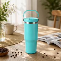 Bouteille isotherme en acier inoxydable de 30 oz avec couvercle à paille rabattable, anti-fuite, thermique, avec poignée de transport, thermos