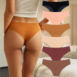 Womens High Rise <b>Seamless</b> <b>Thong</b> Panties Spandex Knitted Stretch Solid Color Breathable Daily Underwear Soft Comfortable Fit Wear - Product Image 2