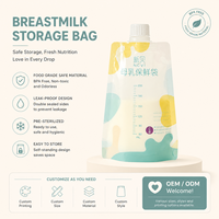 Sacs de conservation de lait maternel OEM/ODM de 200 ml sans BPA, avec bec verseur et convertisseur pour l'allaitement des mamans