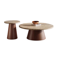 Table basse surmontée de travertin de style scandinave Table de salon à pieds en fer robuste Table de maison élégante Table ronde fonctionnelle