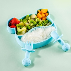 Tốt Nhất Bán Gấu Thiết Kế Thực Phẩm Grade Silicone Bé Tấm Với Spoon Và Fork Set Bpa Trẻ Em Miễn Phí Ăn Tấm Bộ Bé Bộ Đồ Ăn - Product Image 2
