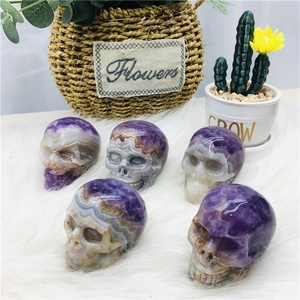 Crânes en cristal sculptés à la main en gros, agate du Mexique avec crânes en améthyste pour le Feng Shui - Product Image 2