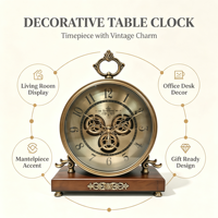Horloge de table vintage à engrenages apparents, base en marbre et bois massif, décoration de luxe pour la maison, horloge de cheminée pour salon, bureau, hôtel, ornement de bureau
